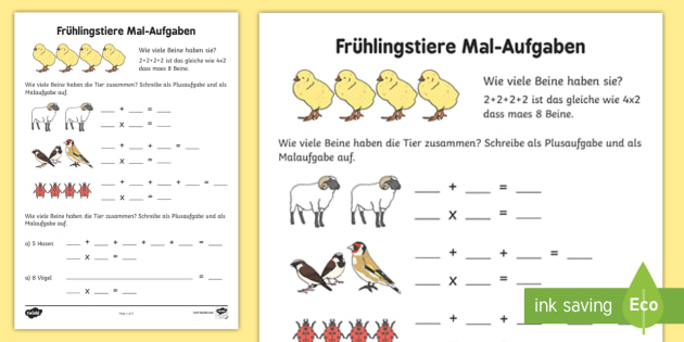 Fruhlingstiere Mal Aufgaben Arbeitsblatt Erstes Rechnen