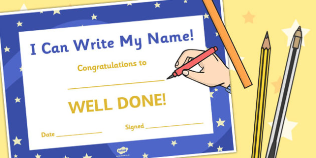 I Can Write My Name Certificate