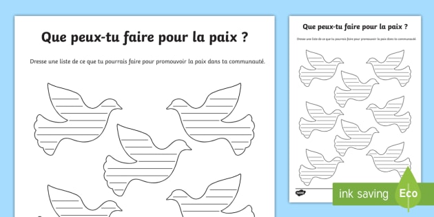 Feuille D activit s Que Peux tu Faire Pour La Paix