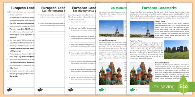 European Landmarks Differentiated Reading Comprehension Activity