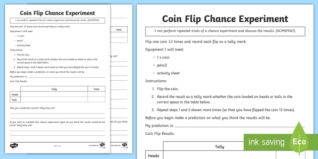 coin flip experiment worksheet