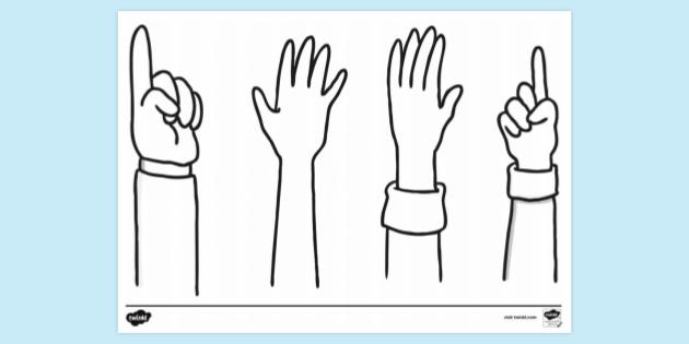 FREE! - Hands Up Colouring Sheet | Colouring Resources | Twinkl