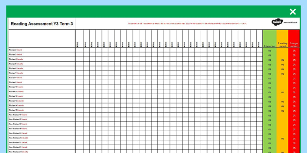 Year 3 Reading Assessment Spreadsheet Term 3 Teacher Made