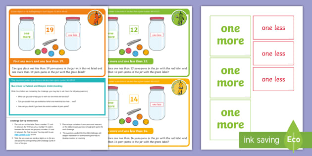 Kindergarten Maths One More One Less Chilli Challenges Pom Pom Jars