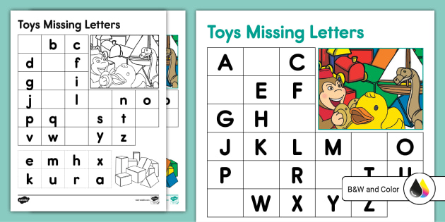 toys missing letters cut and paste activity teacher made