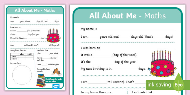 all about me maths display poster worksheet year 5 6