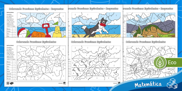 Ficha para colorear de fracciones equivalentes