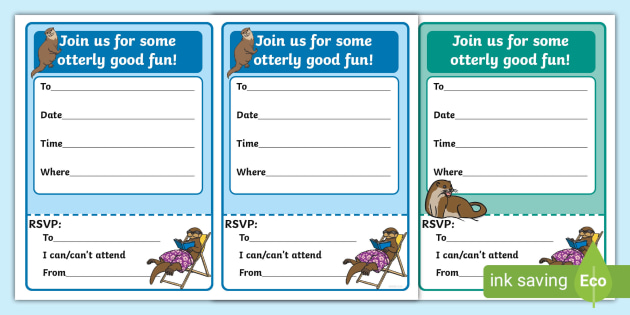 FREE! - Otter Themed Party Invitations (teacher made)