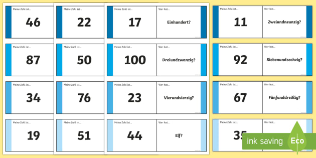 Numbers Ten To One Hundred Loop Cards German
