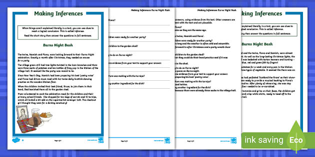 KS2 Burns Night Bash - Making Inferences Worksheet / Worksheet