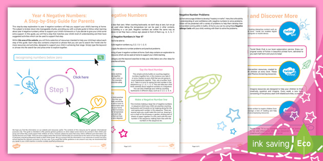 Negative Numbers Parent Guide and Activity Ideas - Year 4 Subject Support