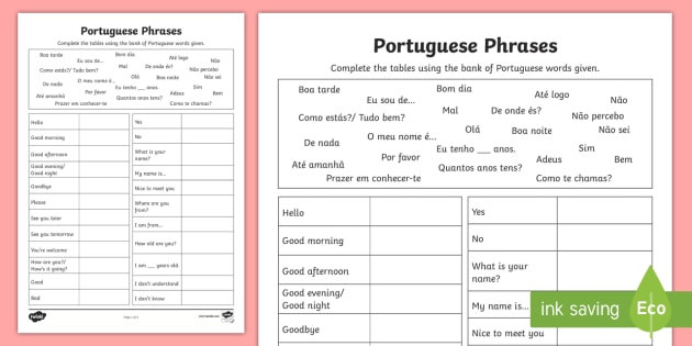 Portuguese Grammar Chart