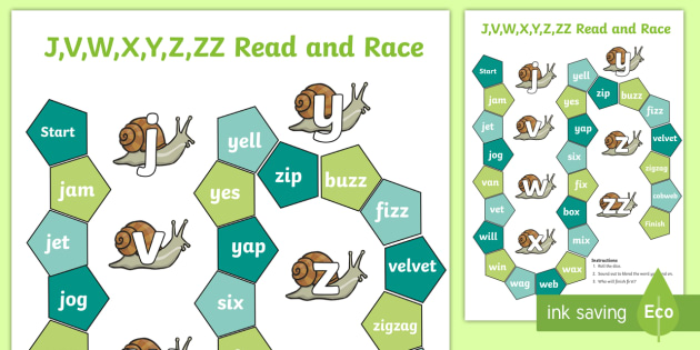 J V W X Y Z Zz Phonics Read And Race Game