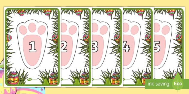 Easter Bunny Numbered Footprints 1 to 20 Display Cut-Outs