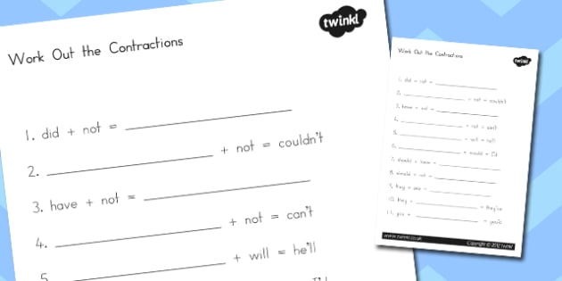 Contractions Worksheet 2 Teacher Made 7401