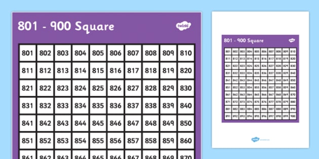 801 900 Square 801 900 Square Number Number Square Maths