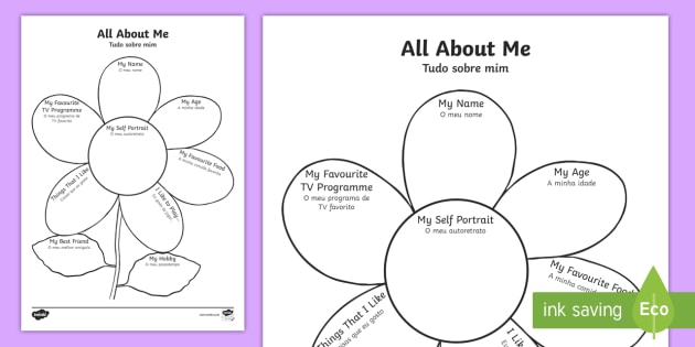 All About Me Flower Writing Template English/Portuguese