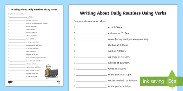 ks2 writing about daily routines using verbs worksheet