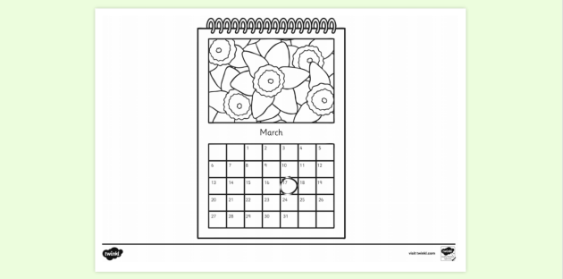 march 2022 calendar coloring pages