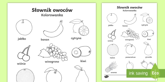 Kolorowanka Slownik Owocow Teacher Made