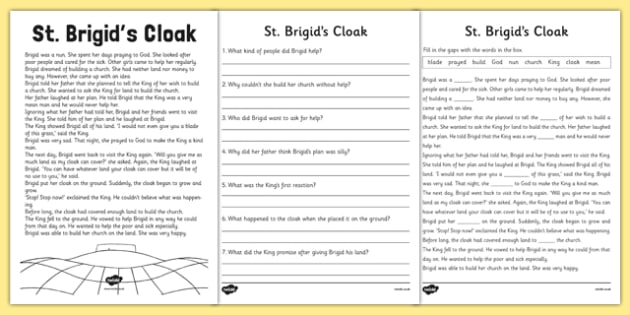 The Story of St Brigid's Cloak | St Brigid Worksheets