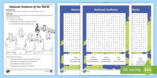 National Anthems of the World Worksheet / Worksheet