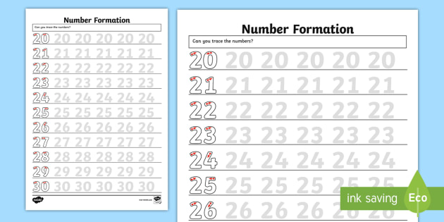 Tracing Number 21 - 40 - Worksheet Digital