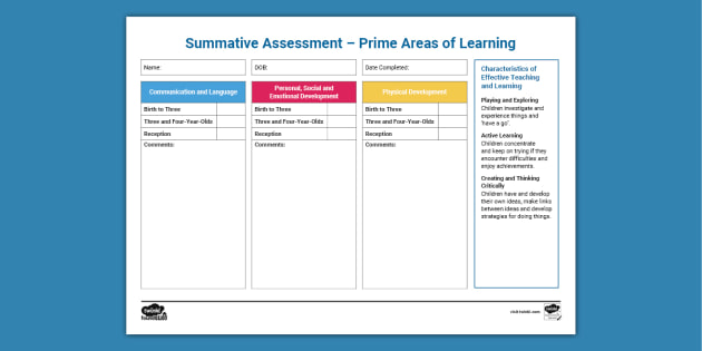 Summative Assessment Form For Prime Areas Of Learning