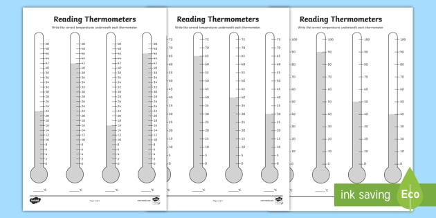 Reading Thermometers Up In 2s 5s 10s Worksheet - Reading Thermometers