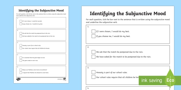 Identifying The Subjunctive Mood Worksheet Worksheet