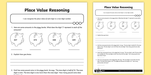 Place Value Two Digit Reasoning Worksheet Worksheet