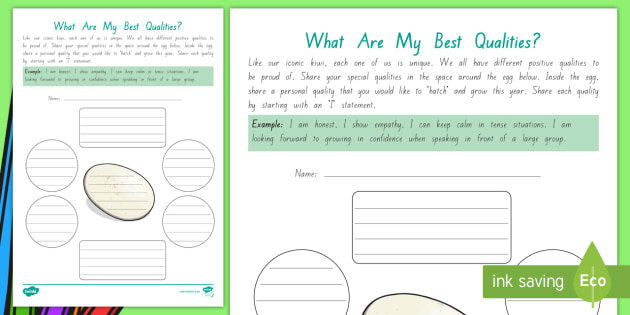 new zealand back to school years 7 8 what are my best qualities worksheet