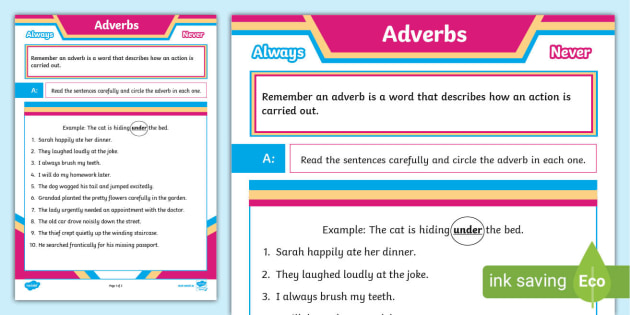 adverb worksheet with answers for class 3
