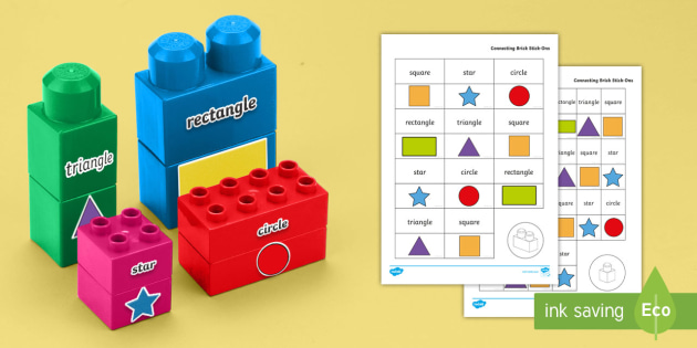 Simple 2D Shape Names Matching Connecting Bricks Game