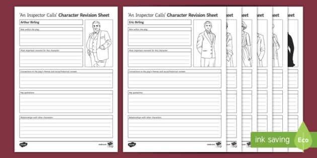 GCSE An Inspector Calls Characters Worksheet / Activity Sheet