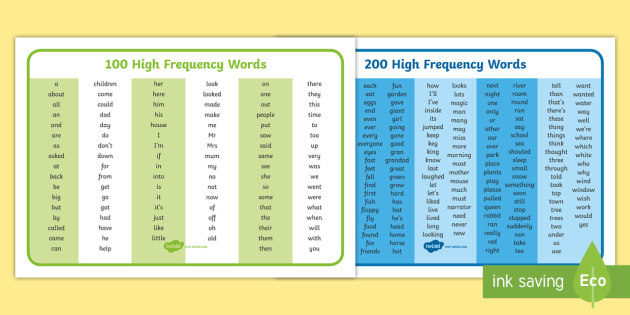 300 Common High-Frequency Words Word Mats