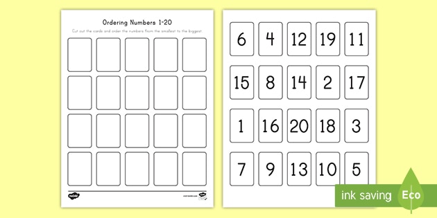 Ordering Numbers 1 20 Cut And Paste Activity