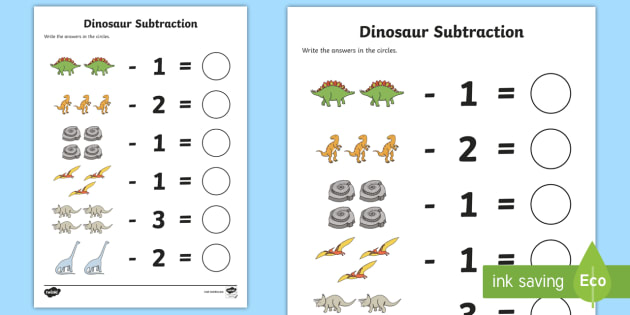 dinosaur themed subtraction sheet subtract take away