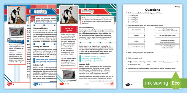 UKS2 Banksy Differentiated Reading Comprehension Activity