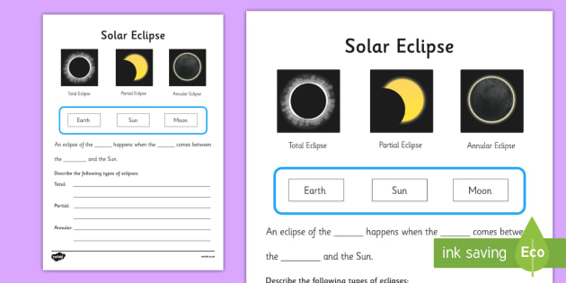Solar Eclipse Worksheet - worksheets, worksheet, work sheet