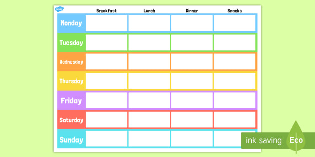 Food Timetable Template