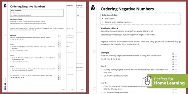 ordering negative numbers ks3 worksheet beyond secondary