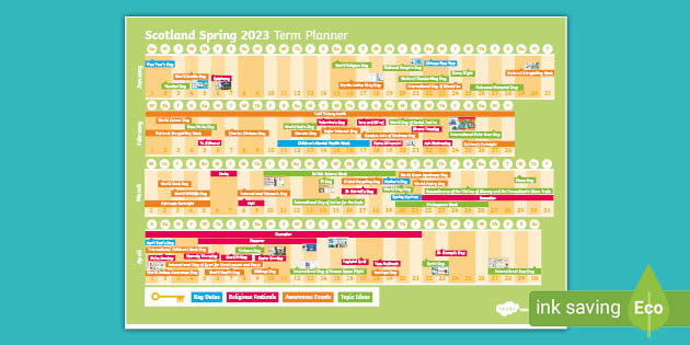 Vegetales Hacia atrás Magnético CfE Scottish School Terms 2023 Display Calendar | Twinkl