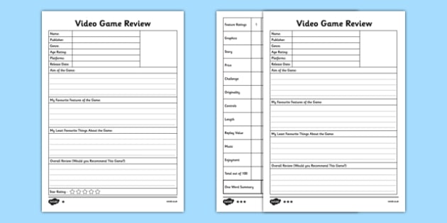 Video Game Review Templates Differentiated (teacher made)