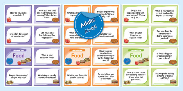 ESL Food Conversation Cards [Adults, A1-C1]