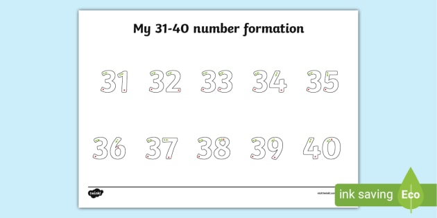 👉 Number Formation Tracing Strips 31-40 (teacher made)