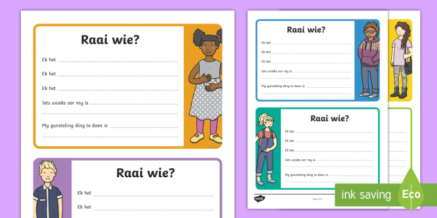 Raai wie aktiwiteitblad - Raai wie aktiweitblad, nuwe klas