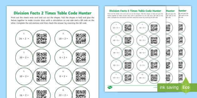 Division Facts 2, 5 and 10 Times Table Code Hunter