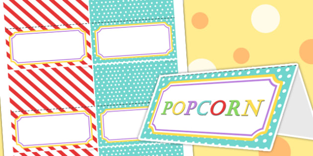 Circus Themed Birthday Party Editable Food Labels