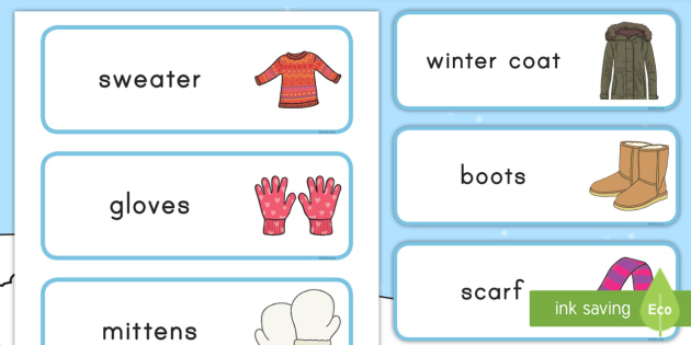 Winter Clothes Word Cards - winter, winter clothes, word cards